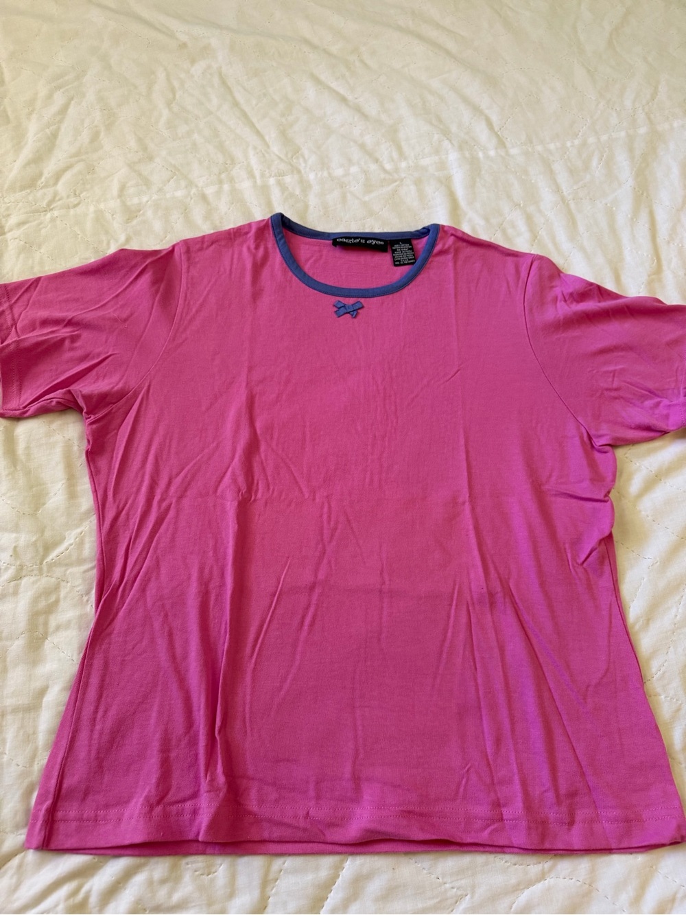 Eagles Eye Pink Crewneck Tee with Navy Trim